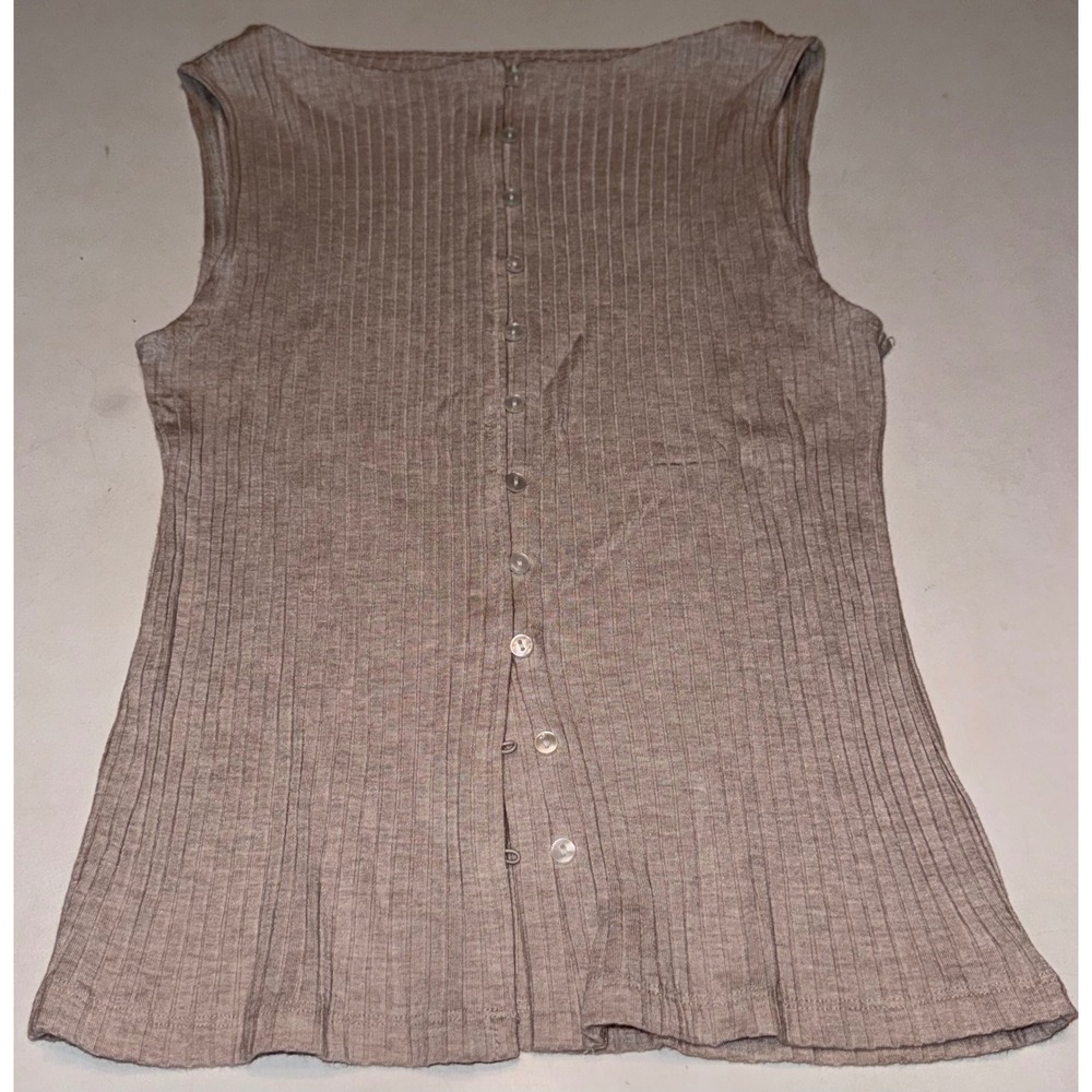 Abercrombie & Fitch Women's Ribbed Button Down Boat Neck Tank Top Tan XS
